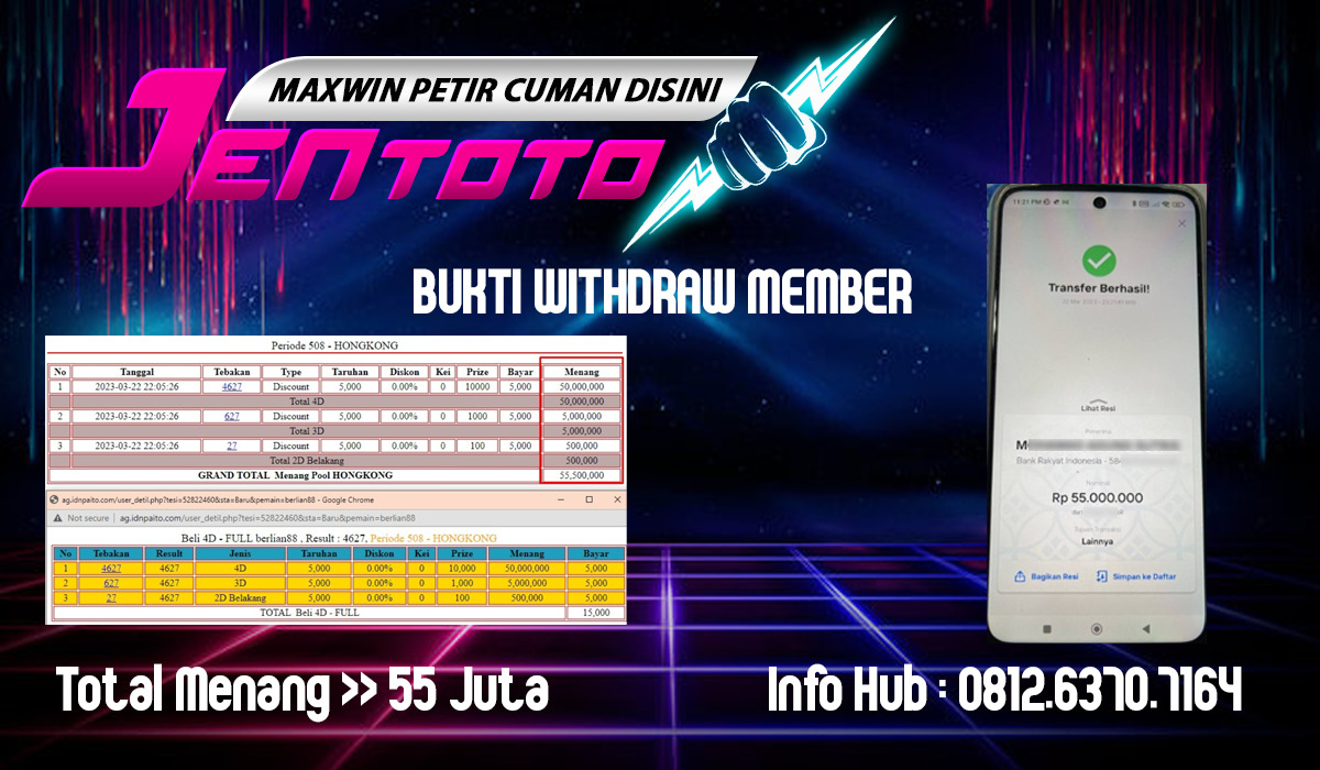 Bukti JP Togel Online - Hongkong Pools - 55juta